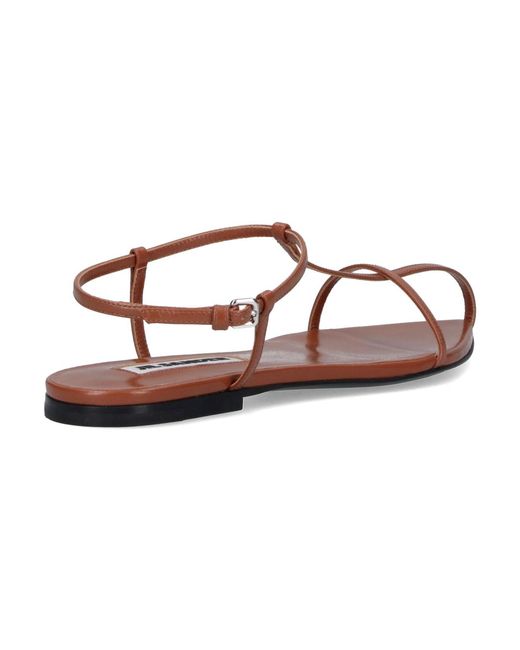 Jil Sander Brown Leather Sandals, Round Open Toe