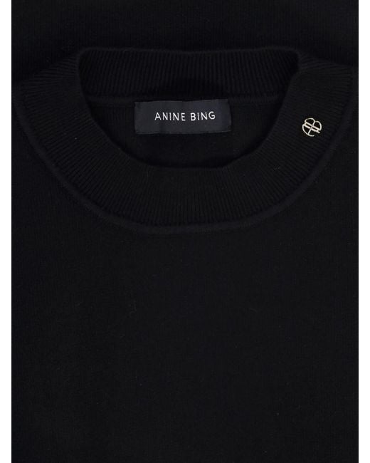 Anine Bing Black Ribbed Mini Dress With Metallic Logo Detail