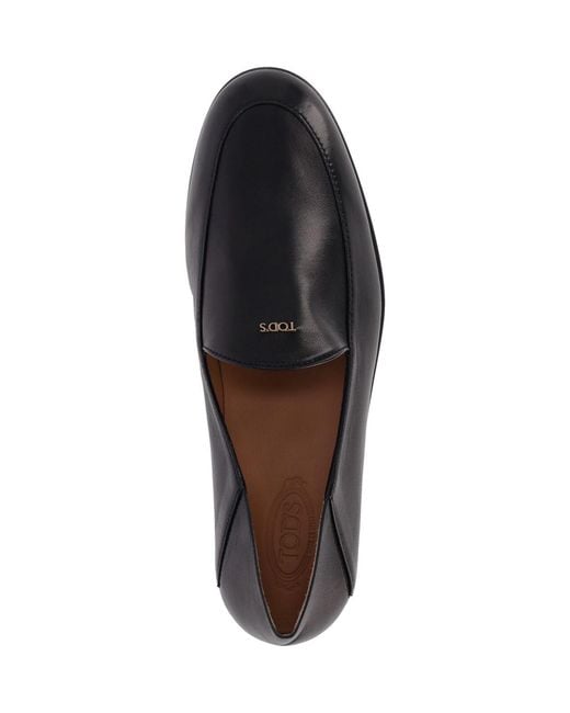 Tod's Black Lamb Leather Flat Loafers For
