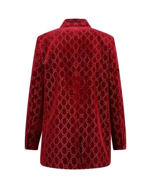 Gucci Red Double Blazer With Gg Crystals