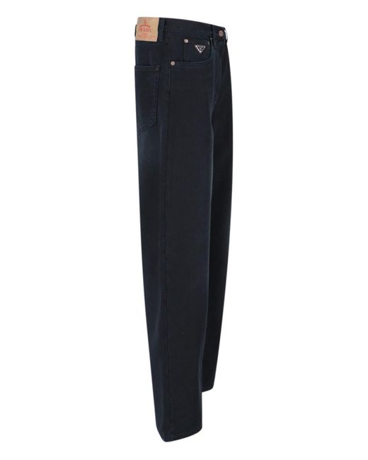 Prada Blue Logo Wide Jeans