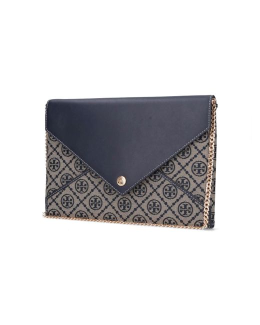 Pouch Con Catena "T-Monogram" di Tory Burch in Blue