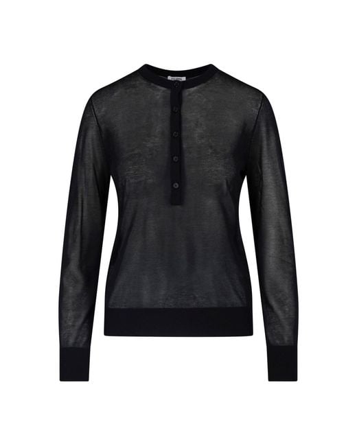 Filippa K Black Lightweight Semi-Sheer Round Neck Sweater