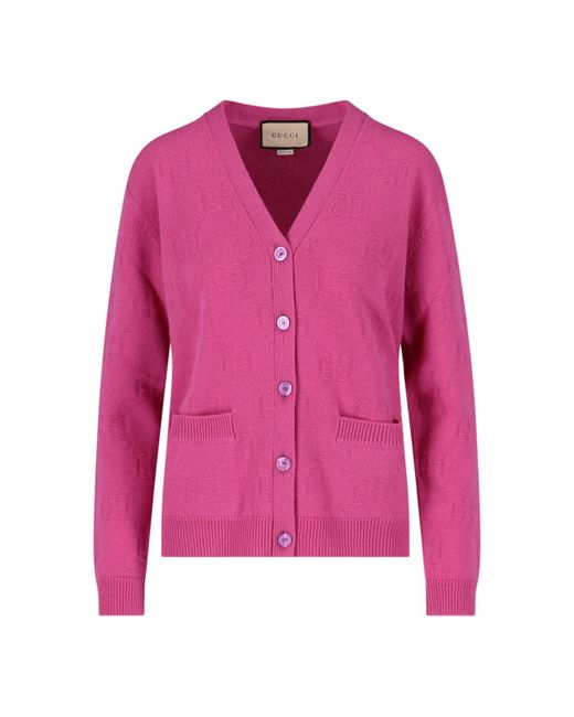 Gucci 'Gg' Pattern Cardigan in Pink | Lyst