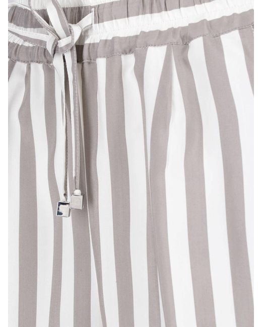 Kiton White Wide-Leg Vertical Striped Silk Trousers
