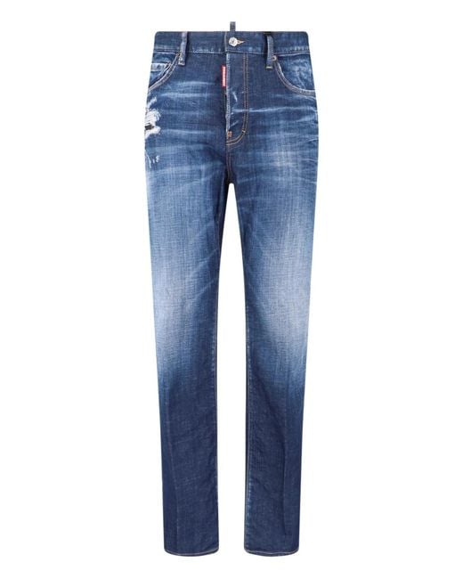 DSquared² Blue Medium-Rise Slim-Fit Distressed Jeans for men