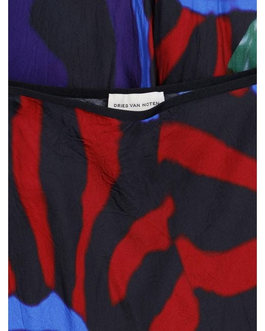 Dries Van Noten Blue Printed Midi Skirt