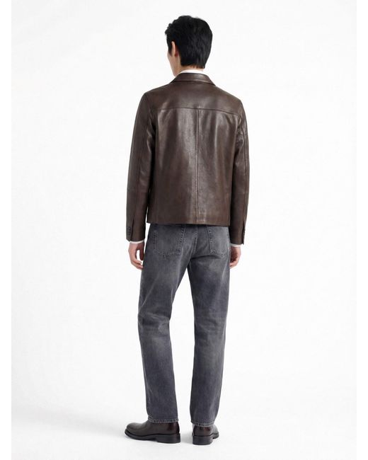 TONYWACK Brown Lamb Leather Jacket for men