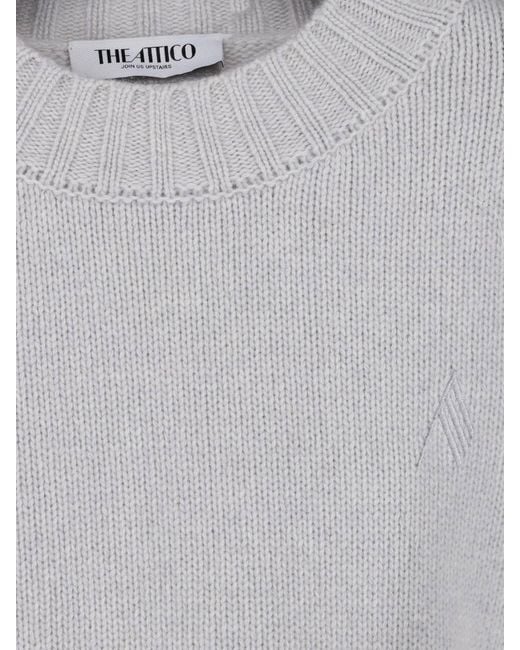 The Attico Gray Asymmetrical Hem Knit Sweater With Ribbed Texture