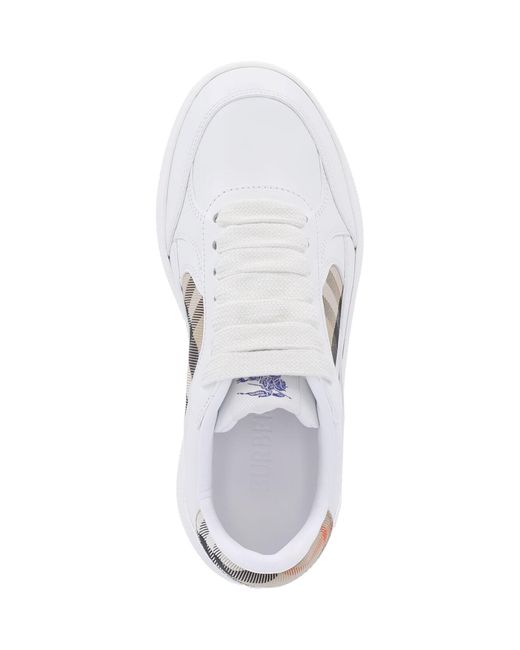 Burberry White Low-Top Leather Sneakers With Check Detail