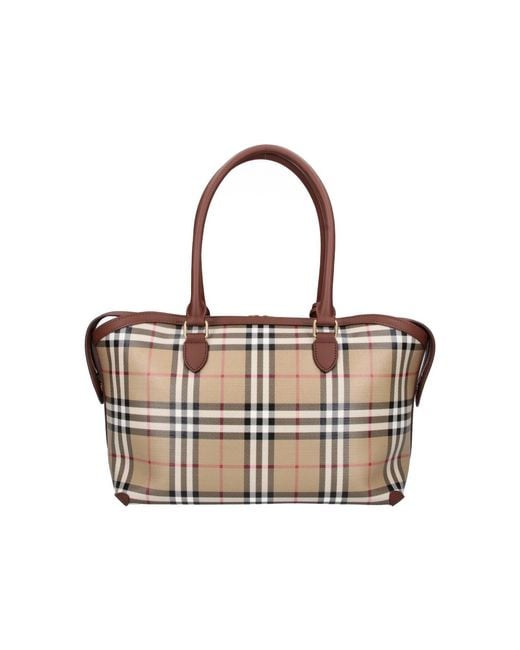 Burberry White Medium Tote Bag Check"