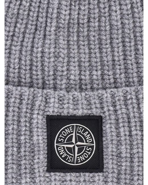Stone Island Gray Virgin Wool Beanie for men