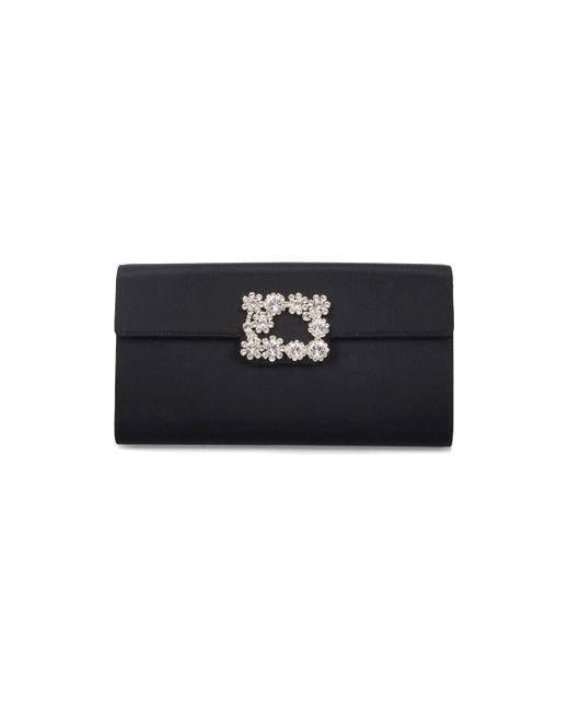 Roger Vivier Black 'Efflorescence' Satin Clutch Bag