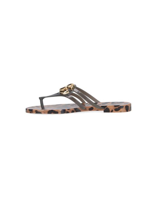 Dolce & Gabbana White Leopard Print Thong Sandals With Logo Detail