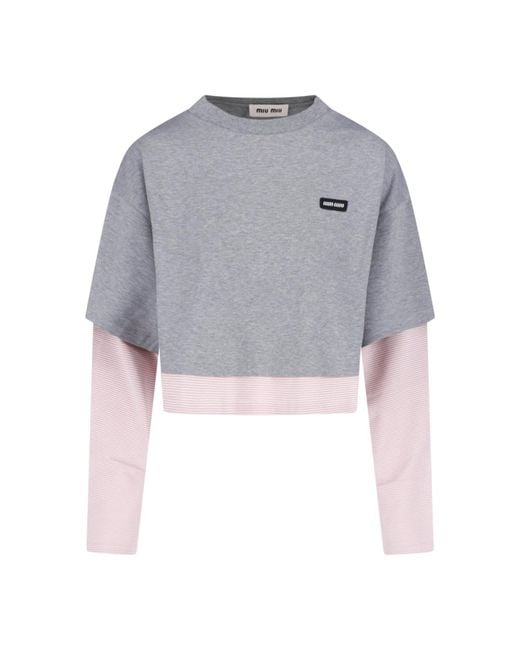 Miu Miu Gray Cropped Cotton T-Shirt
