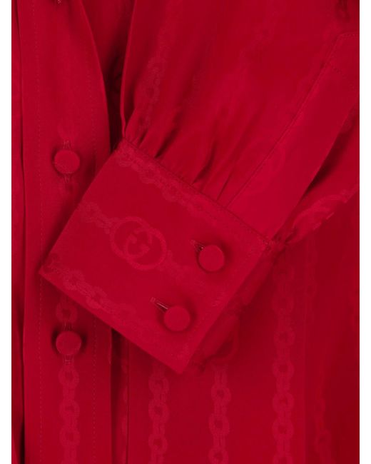Gucci Red Jacquard Silk Shirt