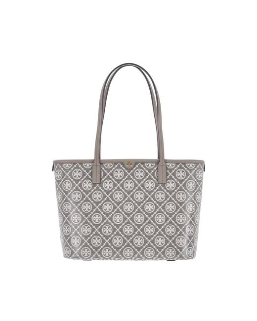 Tory Burch Gray Small Tote Bag “T-Monogram”