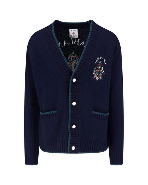 Casablanca Blue Wool-Cashmere Sweater With Hotel Emblem Detail for men