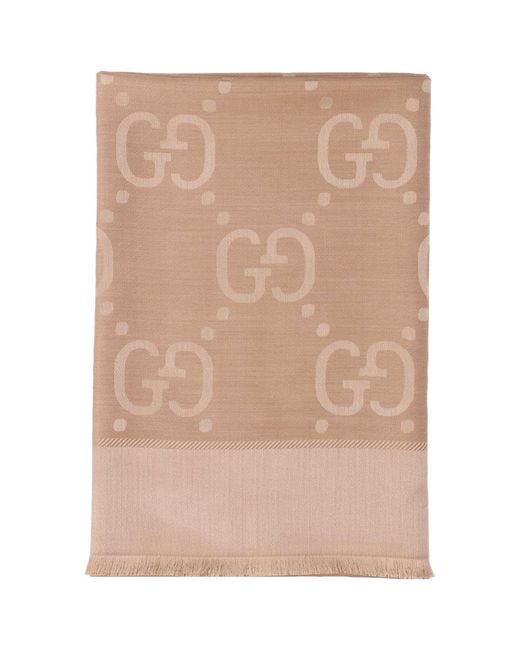 Gucci Natural Logo Wool And Silk Shawl