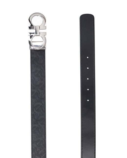 Ferragamo Black Reversible Belt With Embossed Pattern for men