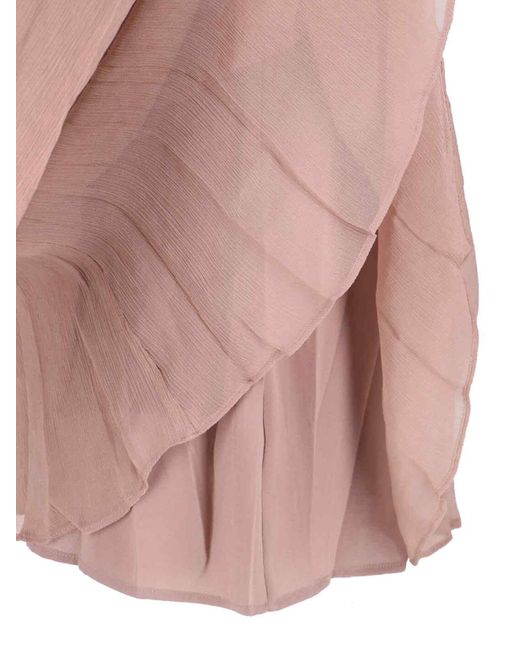 Staud Pink Asymmetrical Mini Chiffon Dress With Front Cut-Out