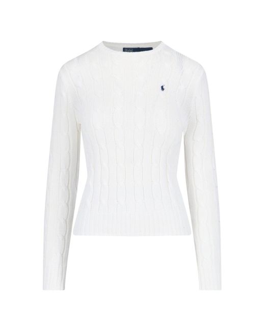 Polo Ralph Lauren Logo Crew Neck Jumper in White | Lyst