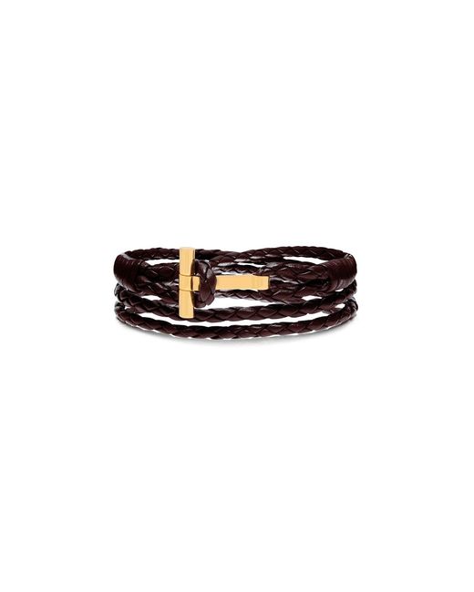 Tom Ford Black Braided Leather T Bracelet for men