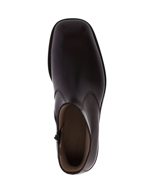 Lemaire Black Leather Zip Ankle Boots for men
