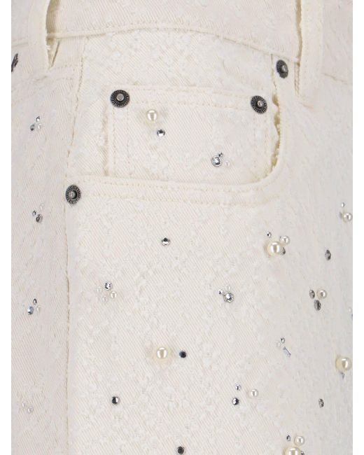 Golden Goose Deluxe Brand White High-Waisted Denim Jeans With Crystal Embellishments