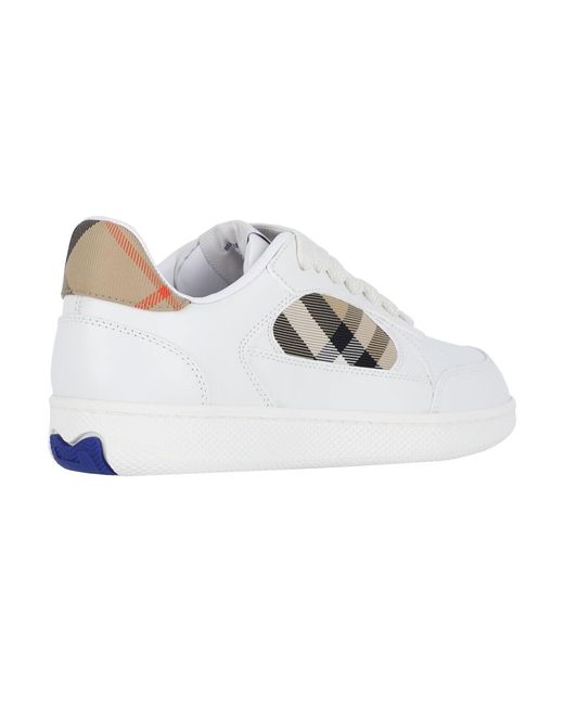 Burberry White Low-Top Leather Sneakers With Check Detail