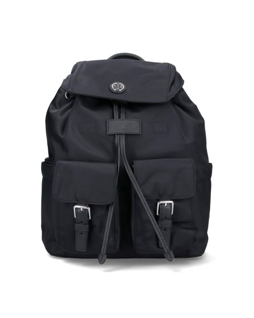 Tory Burch Black Nylon Flap Backpack