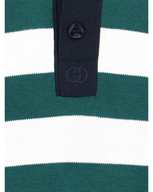Gucci Green Embroidered Silk Blend Polo Shirt for men