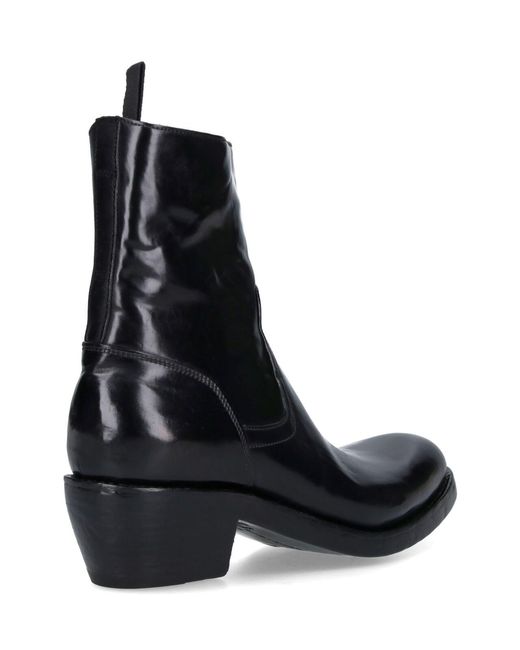 Premiata Black Calf Leather Ankle Boots With Side Zip Closure And Raised Stitching for men