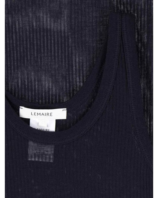 Lemaire Blue Dark Ribbed Silk Blend Top