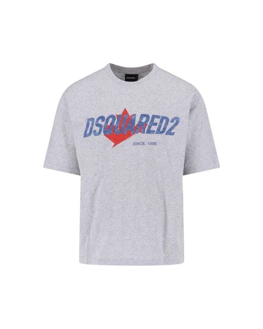 DSquared² Gray Maple Leaf Logo T-Shirt for men