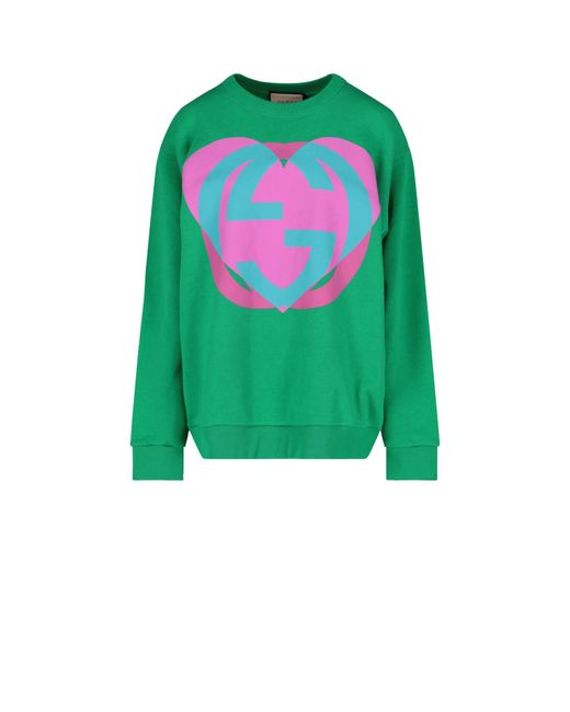 Gucci Green Heart Print Crew Neck Sweatshirt