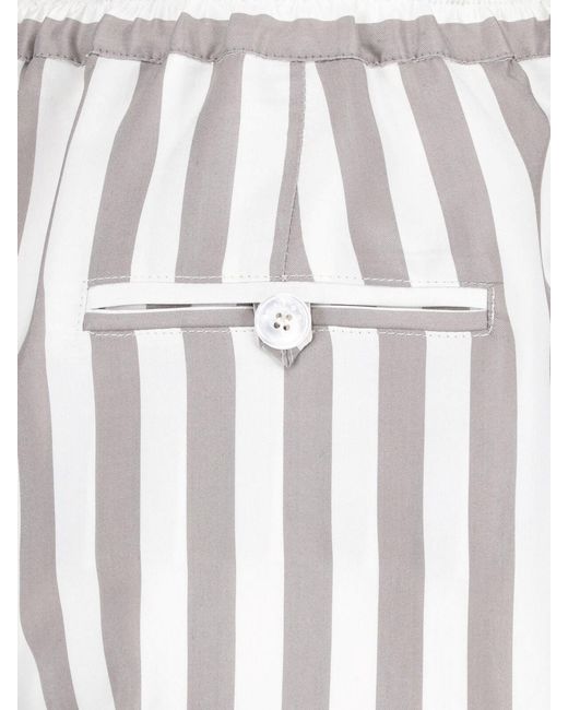 Kiton White Wide-Leg Vertical Striped Silk Trousers