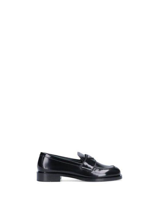 Prada Unlined Logo Loafers in Black | Lyst