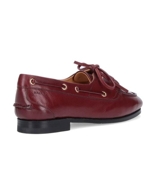Bally Red Buffalo Leather Slip-On Moccasins With Tonal Logo Detail
