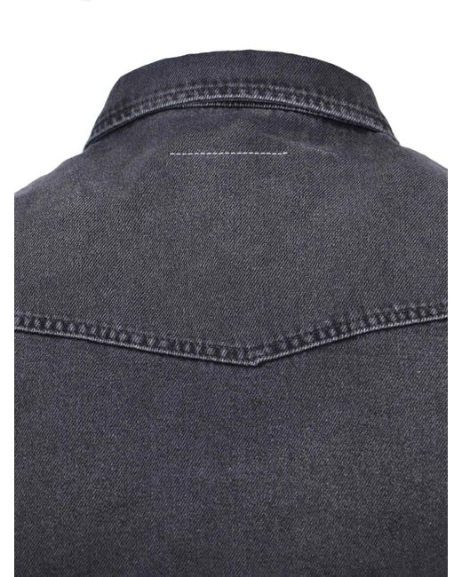 MM6 by Maison Margiela Blue Denim Shirt With Visible Stitching And Curved Hem for men