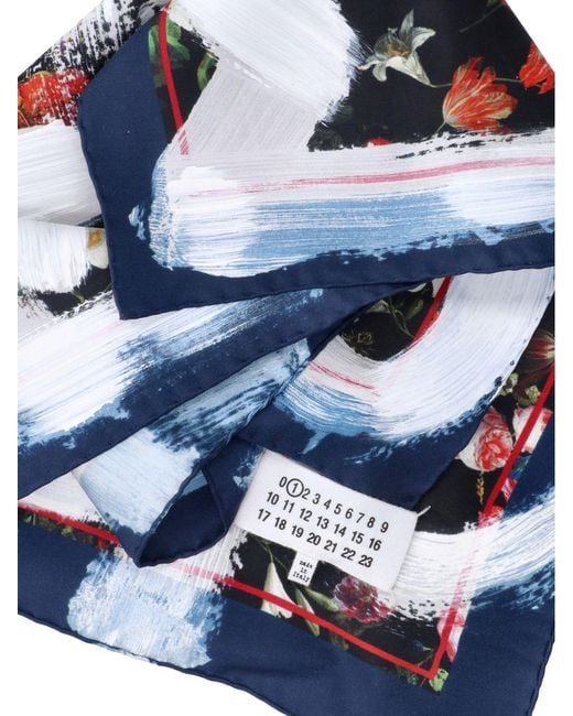 Maison Margiela Blue Woven 100% Silk Scarf For