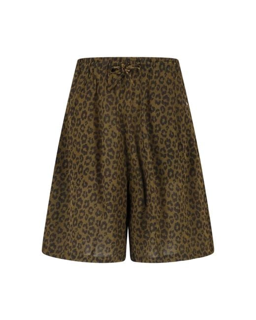 Needles Green Animal Print Drawstring Cotton Shorts for men