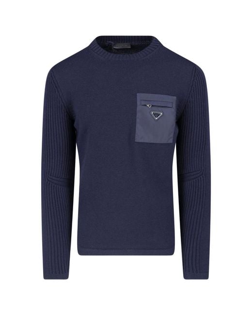 Prada Blue Virgin Wool Sweater for men