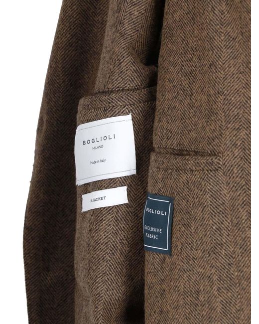 Boglioli Brown Single-Breasted Wool Blazer for men