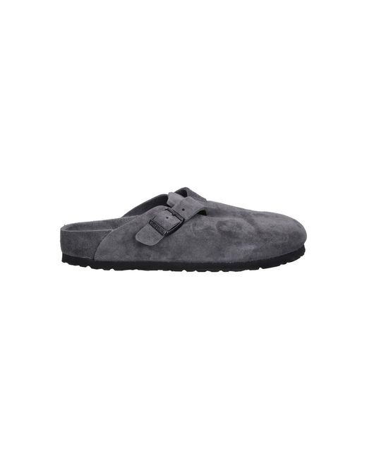 Birkenstock Gray Suede Clog Mule With Buckle Strap