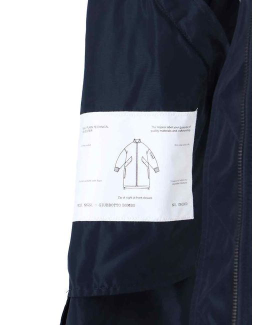 Aspesi Blue Technical Zip-Up Coat