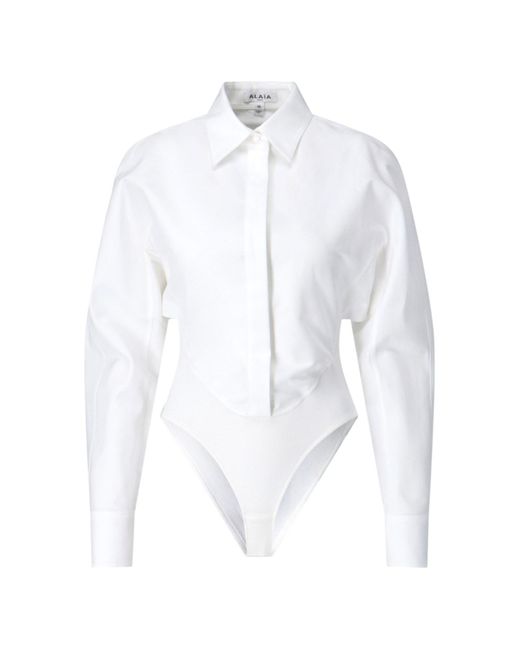 Alaïa White Double Layer Shirt Bodysuit