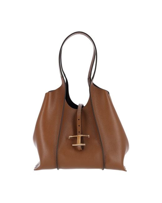 Tod's Brown Small Tote Bag "T Timeless"