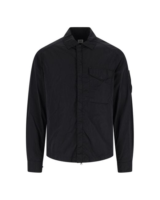 C P Company Black Logo Shirt Jacket for men