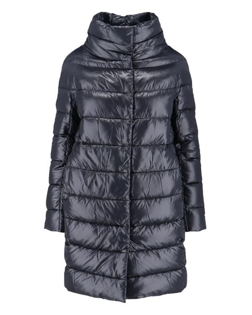 Herno Blue Long Puffer Jacket With High Collar